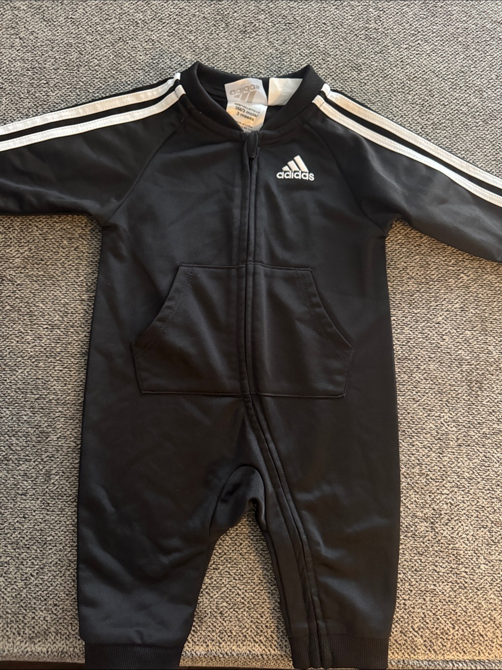 adidas Black One-Piece Bodysuit with White Stripe Accents Size 3 Months
